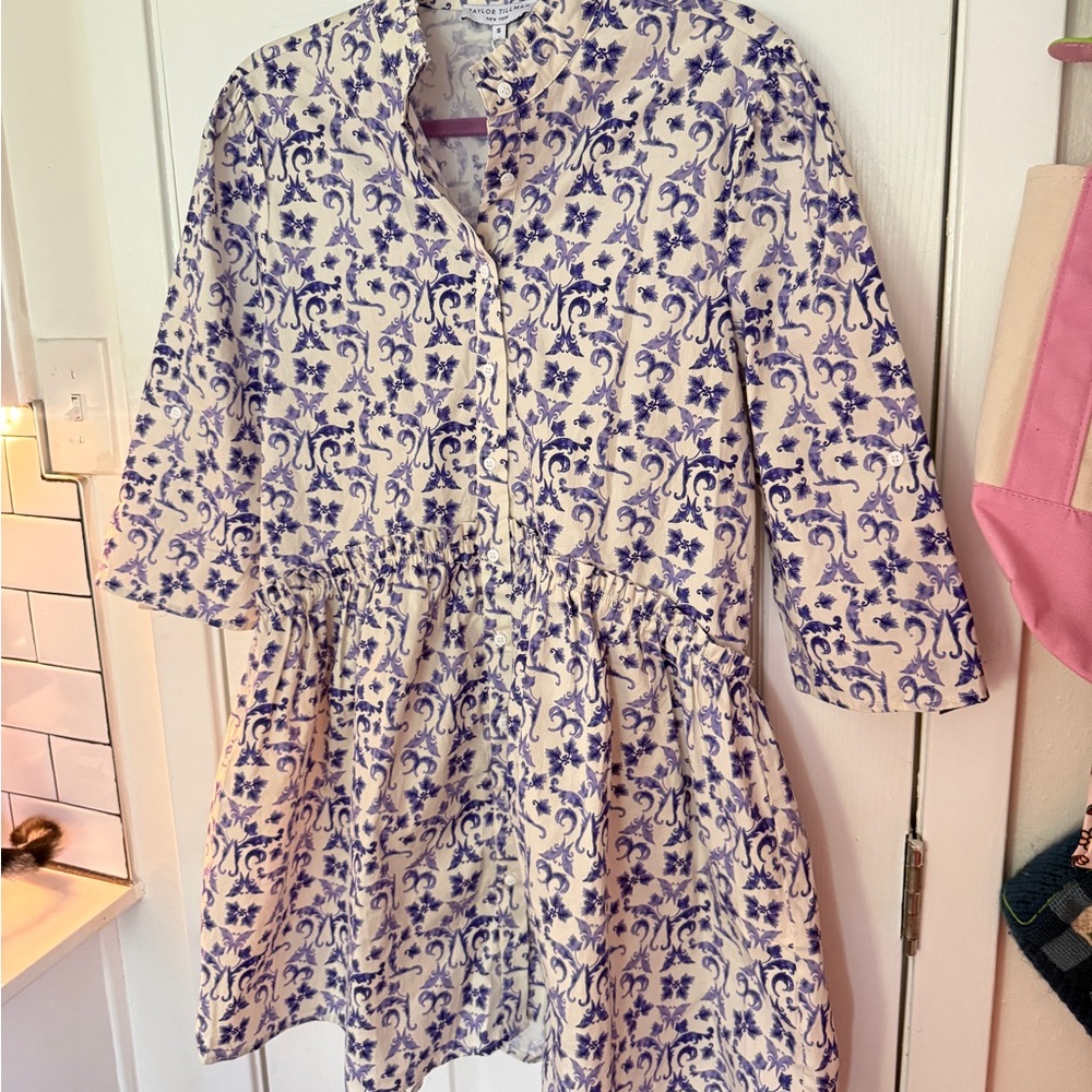 Blue and White Floral Button-Front Dress